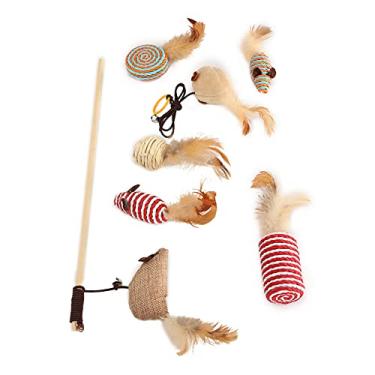 Imagem de Generic Conjunto de Variedade de Brinquedos para Gatos, Incluindo Ratos de Pelúcia e Palito de Penas, Oferece Horas de Entretenimento e Exercícios, Material Seguro e Não Tóxico para Gatos
