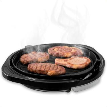 Imagem de Grill Elétrico Redondo 40cm 220V 1200W Preto Grelha Antiaderente com T