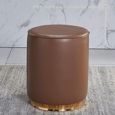 Imagem de SENNIAN Banqueta de couro para pés de couro banqueta redonda banco de vaidade banco de mudança de sapato para quarto banquinho para sala de estar, marrom - 36 x 43 cm