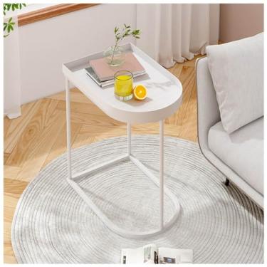 Imagem de Mesa lateral de sofá, mesa de canto de ferro para cama, sofá, sala de estar, bandeja moderna, mesa de café, mesa de lanche, 45 × 30 × 55 cm (branco 45 x 30 x 55 cm)