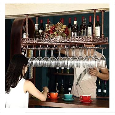 Imagem de Prateleiras de vinho tipo teto suporte de vinho garrafa cafe rack de vidro pendurado cálice taça, decoração de casa vintage, ferro de metal industrial