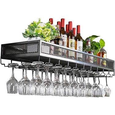 Imagem de ZJYWMM Suporte de parede para rack de vinho vintage | Suporte de garrafa de vinho independente | Suporte de copo de vinho pendurado | Suporte de vinho rústico para refrigerador de vinho montado na