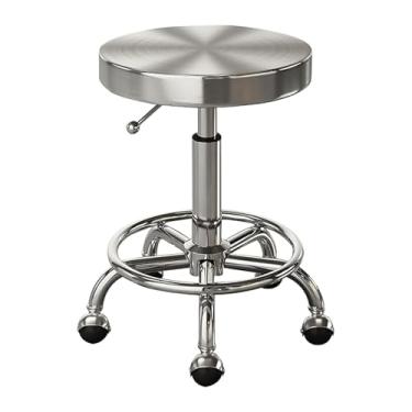 Imagem de LULUMAIC Banqueta redonda ajustável de aço inoxidável 360°