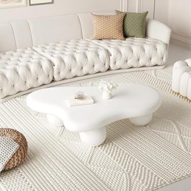 Imagem de Mesa de centro irregular em forma de nuvem, mesa lateral de nuvem de madeira moderna, cor creme 39×27, adequada para sala de estar, quarto (branca)