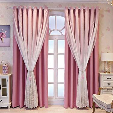 Imagem de Cortina blackout de camada dupla com sobreposição de tule, voile blecaute branco bordado em camadas sólido drapeado painel de sanefa, sala de estar, quarto de menina, isolamento de poupança de energia