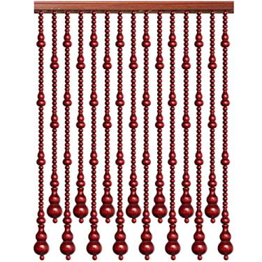 Imagem de Cortinas cortina de contas cabaça de madeira maciça cortina suspensa decoração cortada, vários tamanhos personalizáveis (cor: VERMELHO, Tamanho: 140 x 198 cm-35 raízes)