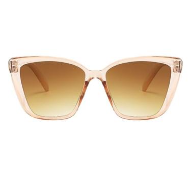 Imagem de Óculos de sol Feline Eye para mulheres | Óculos chiques | Proteção UV, armação leve, óculos femininos para festival de música ao ar livre, Fatias de chá com moldura de chá, Refer to description