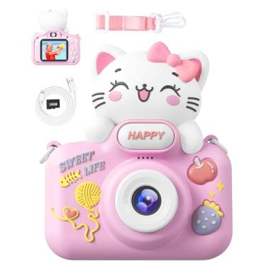 Imagem de Câmera infantil 1080p com lente dupla para meninas de 3 a 12 anos, brinquedo de selfie infantil com cartão de memória de 16 GB e linda capa rosa, presente para crianças