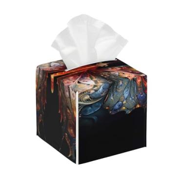 Imagem de Capa quadrada de couro para caixa de lenços de papel, impermeável, borboleta, realista, organizador de papel facial com cinto inferior, estojo de lenços para mesa, banheiro, escritório, mesa, carro