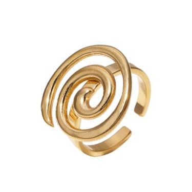 Imagem de OIDIMS Anel minimalista espiral feminino banhado a ouro aço inoxidável aberto ousado anel empilhável dedo geométrico ajustável ajuste confortável joia de férias Boho exclusivo, Metal, Sem pedra