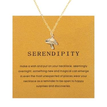 Imagem de Colar com Pingente Banhado a Ouro para Mulheres, Delicado Amuleto da Sorte Colar Gargantilha Ajustável com Pingente de Cogumelo Joia Inspiradora para Amizade Aniversário e Natal