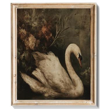 Imagem de RETRART Arte de parede de cisne vintage impressão de imagens de cisne decoração de parede rústica escura academia natureza morta, arte de parede vintage sombria para quarto e sala de estar (20 x 25 cm
