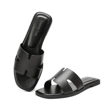 Imagem de Stratuxx Kaze Sandálias femininas de bico aberto sem salto confortável para o verão, preto, branco, marrom, Preto, 40