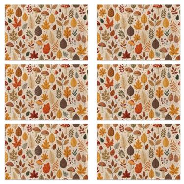 Imagem de Jogo americano de plástico de outono, jogo americano de vinil de Ação de Graças, 30 x 45 cm, impermeável, antiderrapante, lavável, tapetes para cozinha, jantar, festa, mesa, decoração, conjunto com 6