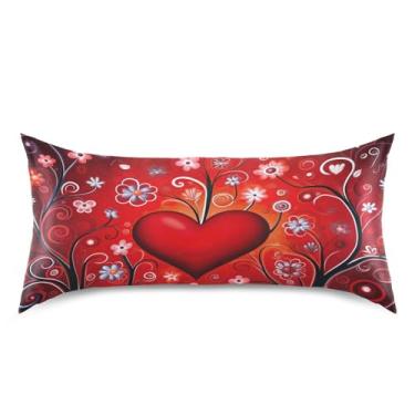 Imagem de Blueangle Fronha de cetim coração vermelho dos namorados para cabelo e pele, fronha de seda, tamanho king (50,8 x 101,6 cm) - fronhas de cetim com fecho de envelope (484)