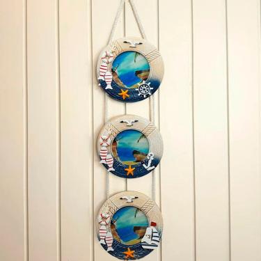 Imagem de Porta Retrato Parede Trio Redondo Decoração Casa Praia 60cm