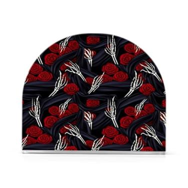 Imagem de xigua Suporte de guardanapo acrílico crânio de mão rosa de Halloween, porta-guardanapos para mesas cozinha restaurante decoração de casa, suporte decorativo moderno para guardanapos de coquetel de