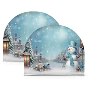 Imagem de Wassud Porta-guardanapos de acrílico de presente de boneco de neve de Natal, dispensador de guardanapo de papel moderno em forma de U para mesa, cozinha, sala de jantar, bancada 2 peças (comporta 50