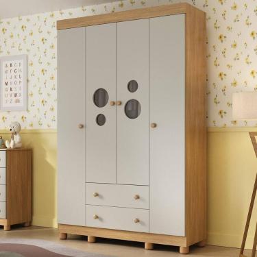 Imagem de Guarda-roupa Infantil 122cm com Vidro 4 Portas e 2 Gavetas Bombom Multimóveis MP4463