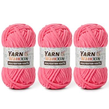 Imagem de 3 fios de chenille macio rosa profundo para crochê, fio de crochê grosso fofo para cobertor de bebê, fio de veludo felpudo para amigurumi e quebra-cabeça DIY, artesanato, cachecol