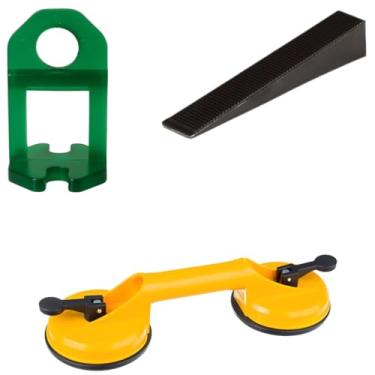 Imagem de Ventosa Dupla Para Vidro Mármore Metal Piso + Nivelador 2mm Verde 100 Un + Cunha 50 Un.