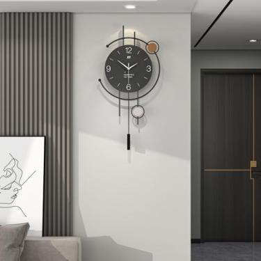Imagem de JUJUDA Relógio de parede preto grande para decoração de sala de estar, relógio de parede decorativo minimalista de metal silencioso sem tique-taque bateria relógio de pêndulo moderno para decoração de