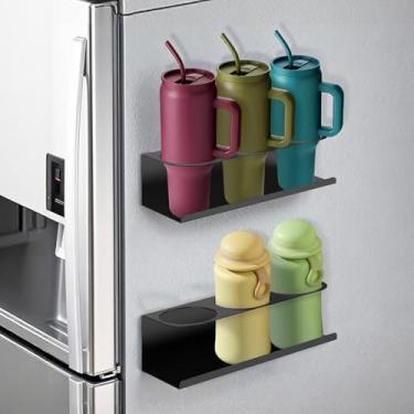 Imagem de OKYMOTOR Suporte magnético de copo para geladeira, pacote com 2 organizadores de garrafa de água para 30 e 1,134 g, organizadores de despensa de cozinha e armazenamento para acessórios de copo