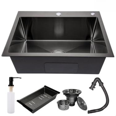 Imagem de Cuba Gourmet Quadrada de Cozinha 60x45 em Inox 304 Preto Escovado SOFTINOX para Pia de Embutir ou Sobrepor— Material Premium e Kit Completo com Dispenser, Válvula, Cesto Escorredor e Kit de Instalação