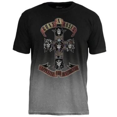 Imagem de Camiseta de Banda Guns N Roses Preto ou Cinza Estonado Estampa Oficial-Unissex