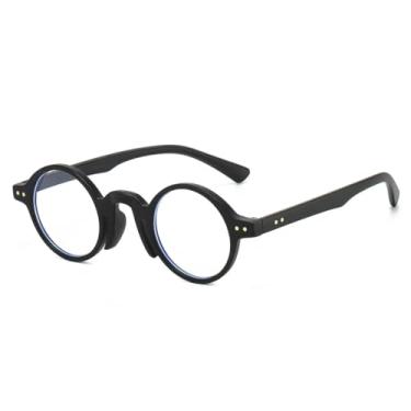 Imagem de HPIRME Óculos de sol retrô fashion, armação pequena, redondo, feminino, luxuoso, rebite, masculino, UV400 (preto transparente)