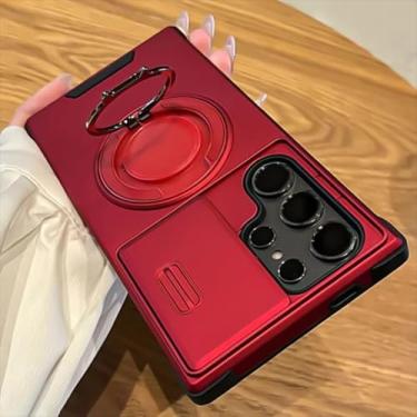 Imagem de Capa com suporte de anel metálico oculto e rotação de 360° para Samsung S25 Ultra S24 Plus S23 Fe S22 S21, capa protetora anti-queda (para S23/Vermelha)