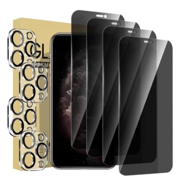 Imagem de Pacote com 4 protetores de tela de privacidade para iPhone 11 Pro [5,8 polegadas] + pacote com 4 protetores de lente de câmera, película de vidro temperado antiespião, [dureza 9H] - HD