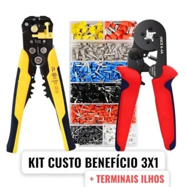 Imagem de Kit Master Eletricista Profissional 3 em 1 – Alicate Crimpador + Alicate Decapador Automático + Kit Terminais Ilhós | Cor Enviada Aleatoriamente(KIT 3X1 COMPLETO)