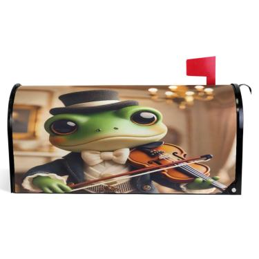 Imagem de TSENQUE Capas de caixa de correio magnéticas decorativas de vinil capa de caixa de correio outono engraçado sapo vitoriano violino decoração moderna caixa de correio tamanho padrão 52,6 x 45,8 cm