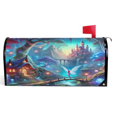 Imagem de TSENQUE Cenário de desenho animado colorido azul roxo capas de caixa de correio magnéticas decorativas de vinil envoltório caixa de correio decorações de caixa de correio de casa de fazenda ao ar