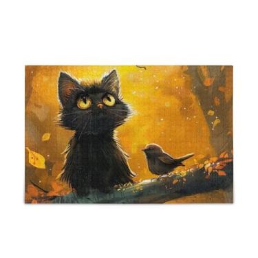 Imagem de 1000 peças de quebra-cabeça de gato preto fofo material de madeira e papel, quebra-cabeça para homens