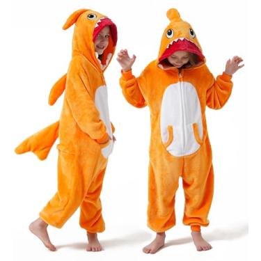 Imagem de DILUFUN Pijama infantil infantil de tubarão, fantasia de macacão de animal, fantasia de cosplay de Halloween, roupa de dormir, tubarão OU 9-10 anos