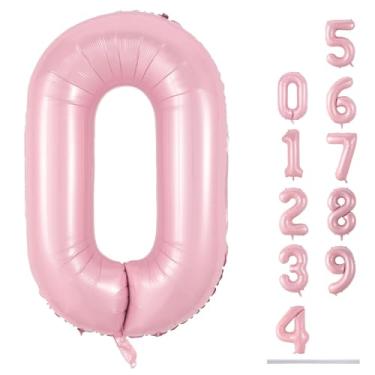 Imagem de Balão numérico de 101 cm para decoração de aniversário, balões grandes autoinfláveis com números de folha rosa 0-9 para amigos, balões de hélio rosa para mulheres e homens, artigos de festa de