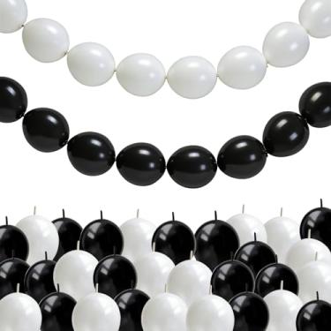 Imagem de Balões de ligação rápida preto e branco, 100 peças de balões de ligação de látex para fazer balões de parede, arco, correntes de balões e casamento, aniversário, formatura, chá de bebê, decorações de