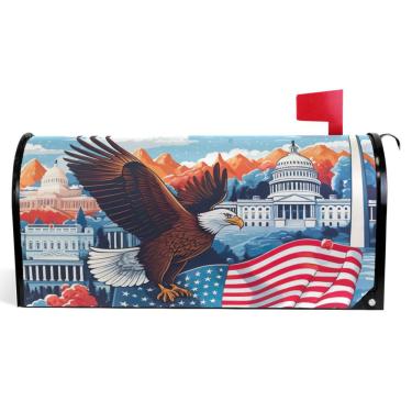 Imagem de TSENQUE Capas magnéticas para caixa de correio com bandeira americana de águia careca decorativa de vinil para outono decorações modernas de caixa de correio tamanho padrão 52,6 x 45,8 cm