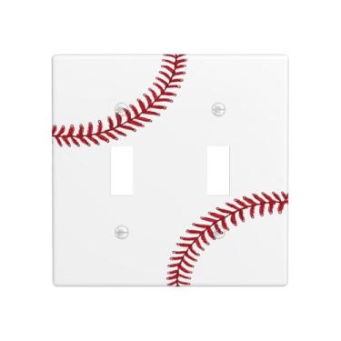 Imagem de Groamaup Tampa de placa de parede dupla estampa de beisebol 2 interruptores de luz decorativa padrão de dois grupos