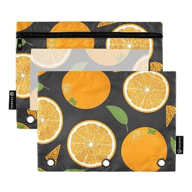 Imagem de Bolsa com zíper laranja frutas cítricas frescas para fichário de 3 anéis, bolsa de lápis para fichário de 3 anéis, organizador de fichário de escritório, pacote com 2
