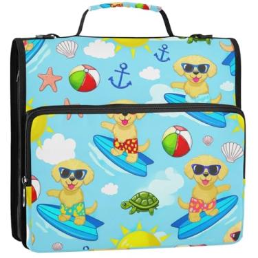 Imagem de Organizador de fichário com zíper, fofos, filhotes dourados, fichários de 3 anéis, bolsa profissional para fichários escolares com alça de ombro, estojo de armazenamento com alça, 34,5 x 31,5 x 9 cm