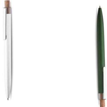 Imagem de Caneta Esferográfica Executiva em Alumínio, Azul, Acionador em Bambu, Corpo Cilíndrico, Acabamento Fosco, Refil Parker, 14cm (Branco e Verde)