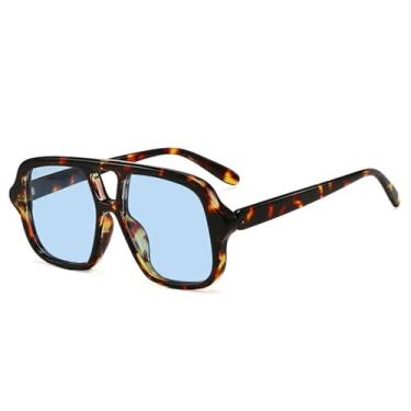 Imagem de Óculos de Sol Femininos com Armação Grande e Ponte Dupla, Estampa de Leopardo, Proteção UV400, Ideais para Esportes ao Ar Livre, Corrida e Ciclismo, Cor Azul Florido