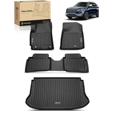 Imagem de YHTAUTO Tapetes de chão e tapete de carga compatíveis com Hyundai Venue 2020-2026, tapetes de carro TPE para todos os climas, à prova d'água, antiderrapante, sem odor, forro para porta-malas