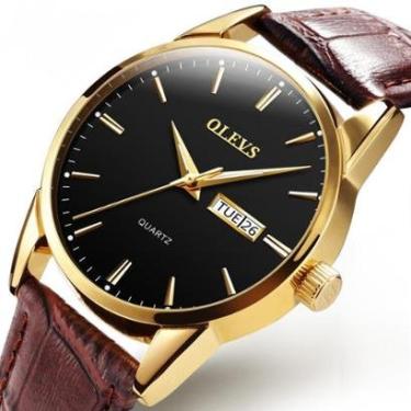 Imagem de Relógio Masculino Casual Olevs Dourado Pulseira De Couro-Unissex