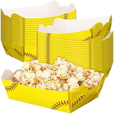 Imagem de Pacote com 60 bandejas de comida de bola esportiva softball, basquete, papel descartável, suporte para barcos, bandejas de papel para bolas esportivas, decorações de aniversário, lembrancinhas de