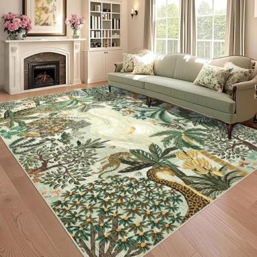 Imagem de GarveeHome Tapete de área de 15 x 23 cm, verde selva, lavável para sala de estar, quarto, tapete macio, antiderrapante, com estampa animal, tigre, tapete interno, sala de jantar, sala de jogos