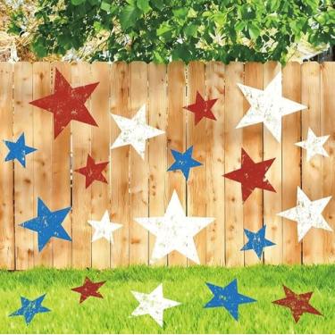 Imagem de JarThenaAMCS 6 peças de estênceis patrióticos grandes, reutilizáveis, estrelas, modelos de desenho de plástico para o Dia da Independência de 4 de julho, artesanato, pintura em madeira, parede